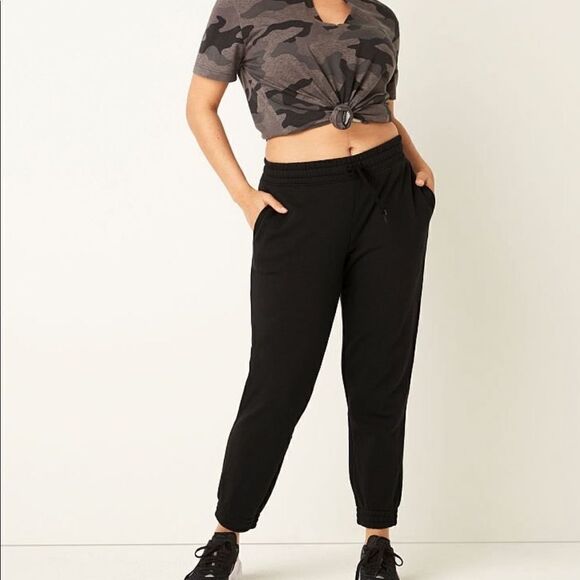 WOMENS MEDIUM PINK VICTORIAS SECRET BLACK JOGGERS - Picture 1 of 8